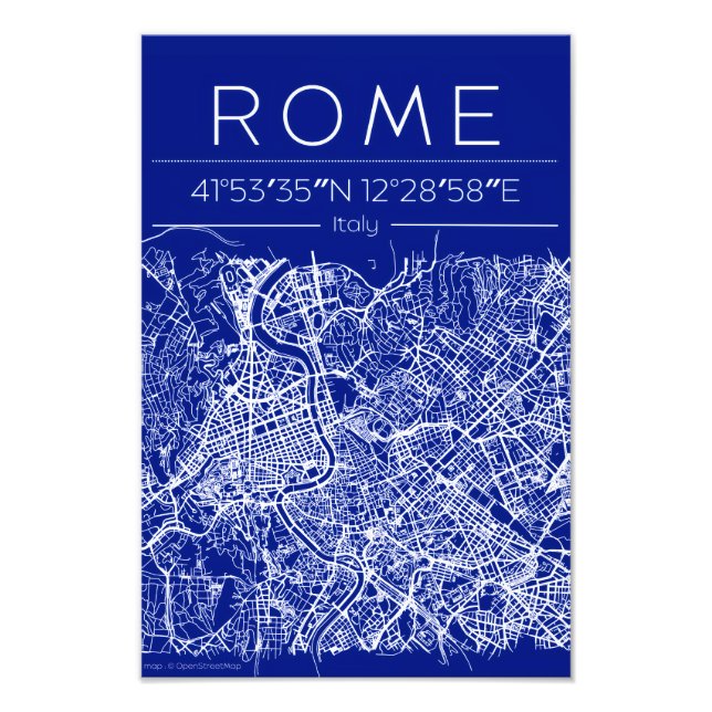 Rom Stadtplan Poster im Blueprint-Stil (Vorne)