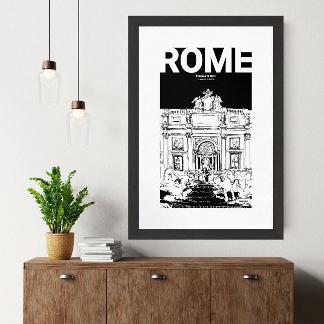 Rom Trevi Brunnen Schwarz-weiße Reise Poster (Fontana di Trevi Rome Black White Sketch Mate Poster)