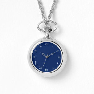 Rom-Zahlen mit weißem Script auf blauen Frauen k Armbanduhr