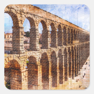 Roman Aqueduct, Segovia. Spanien. Quadratischer Aufkleber