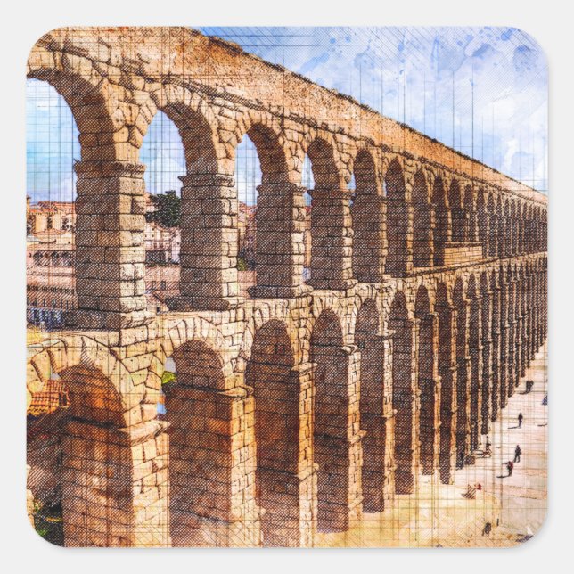Roman Aqueduct, Segovia. Spanien. Quadratischer Aufkleber (Vorderseite)