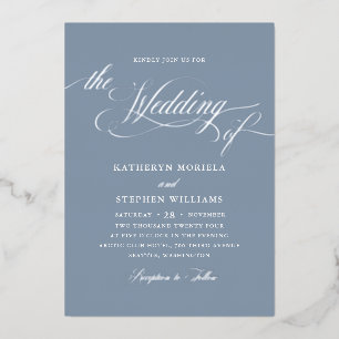 Roman Classic Script Calligraphy Wedding Silver Folieneinladung