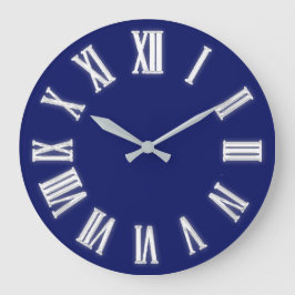 Roman Clock Silver Gray Blue Navy Große Wanduhr