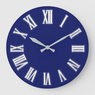 Roman Clock Silver Gray Blue Navy Große Wanduhr