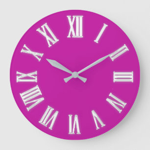 ROman Clock Silver Gray Gray Pink Fuchsia Minimal Große Wanduhr