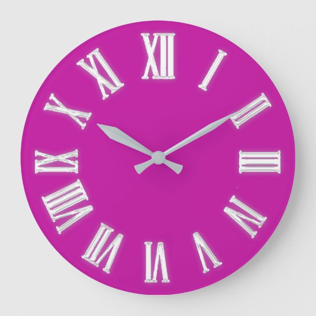 ROman Clock Silver Gray Gray Pink Fuchsia Minimal Große Wanduhr (Vorderseite)