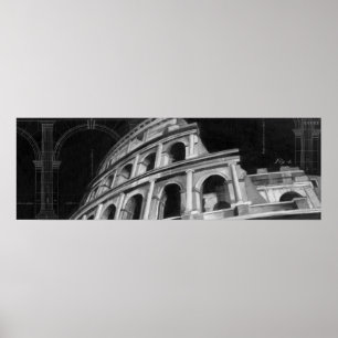 Roman Colosseum with Architectural Drawings Poster