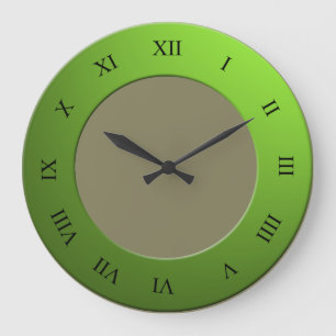 Roman Digits on Green Frame on any Color Große Wanduhr
