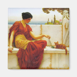 Roman Frau spielt mit ihrer Lieblingskatze Magnet