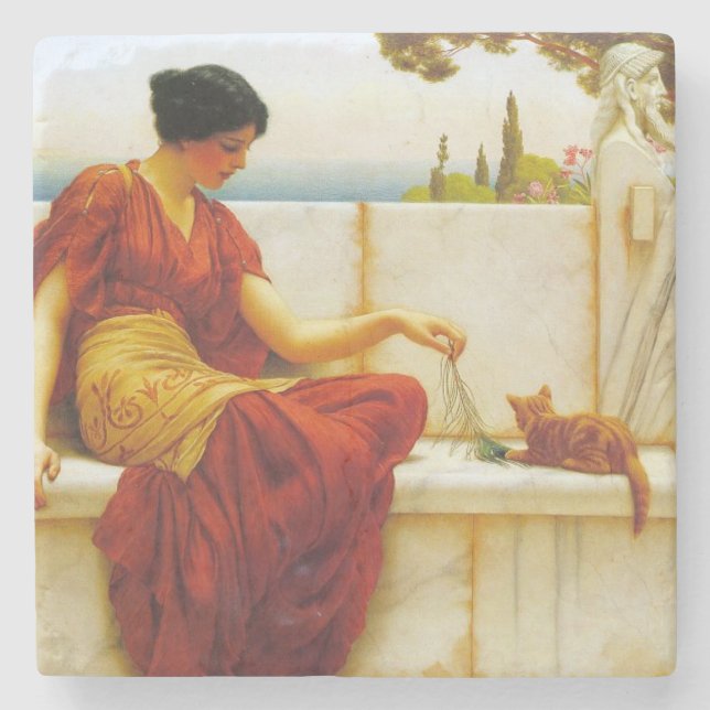 Roman Frau spielt mit ihrer Lieblingskatze Steinuntersetzer (Vorderseite)