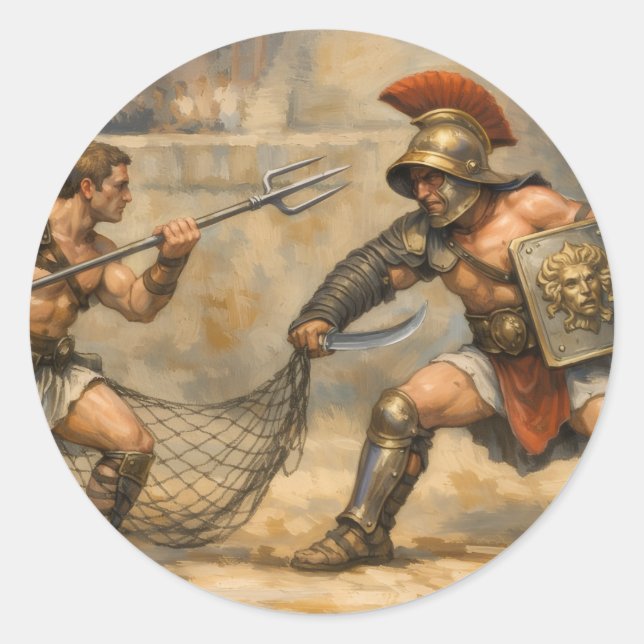 Roman Gladiator Duel  Runder Aufkleber (Vorderseite)