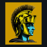 Roman Gladiator Pop Art Portrait Poster<br><div class="desc">Römische Gladiatoren kämpften oft bis zum Tod in den Mauern des antiken Kolosseums von Rom. Das römische Gladiator Pop Art Portrait ist eine grafische Darstellung eines dieser Gladiatoren. Das Portrait der Pop-Kunstgalerie ist in lebhaften Gelb- und Türkistönen in Grau und Schwarz gehalten. Wenn Sie ein Fan römischer Krieger sind, dann...</div>