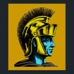 Roman Gladiator Pop Art Portrait Poster<br><div class="desc">Römische Gladiatoren kämpften oft bis zum Tod in den Mauern des antiken Kolosseums von Rom. Das römische Gladiator Pop Art Portrait ist eine grafische Darstellung eines dieser Gladiatoren. Das Portrait der Pop-Kunstgalerie ist in lebhaften Gelb- und Türkistönen in Grau und Schwarz gehalten. Wenn Sie ein Fan römischer Krieger sind, dann...</div>