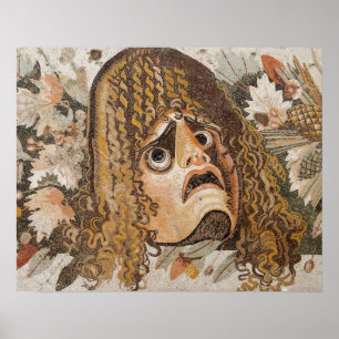 Roman mosaic, with mask, leaves and fruit poster