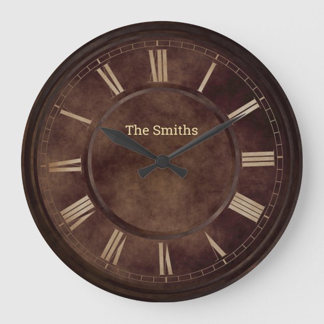 Roman Numbers Rusty Brown Acrylic Wall Clock Große Wanduhr (Vorderseite)