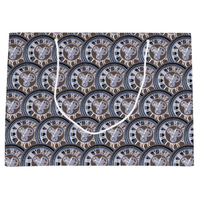 Roman Numerals Vintage Zahnraduhr Große Geschenktüte (Vorderseite)