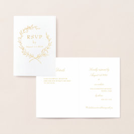 Roman Olive Leaf Wreath Wedding RSVP 1 Gold Folienkarte