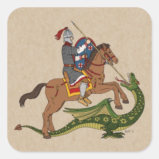 Roman Saint George und der Drache Quadratischer Aufkleber (Vorderseite)