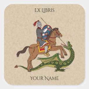 Roman Saint George und Dragon Buchzeichen Quadratischer Aufkleber