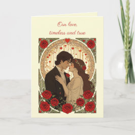 Romance And Red Roses Art Nouveau Illustration Karte