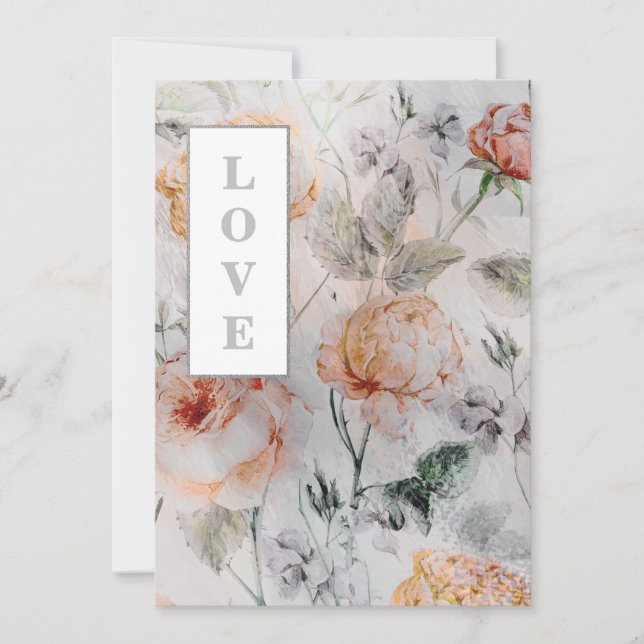 *~ Romance AR26 Blume QR UAWG Vintage Wedding Einladung (Vorderseite)