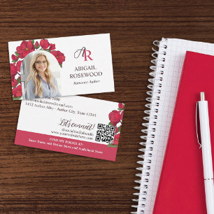 Romance Author of Beautiful Red Floral Monogram Visitenkarte