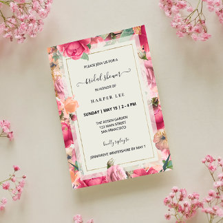 Romance Blush Pink Roses Garden Brautparty Einladung
