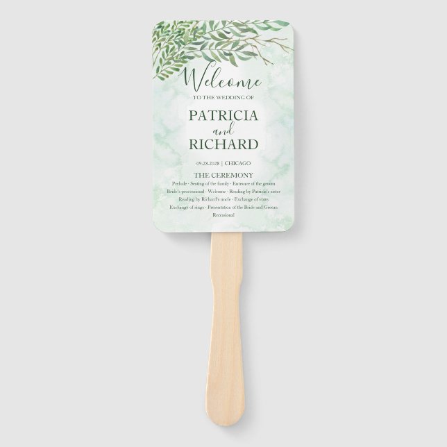 Romance Greenery Wedding Program Fächer (Vorderseite)