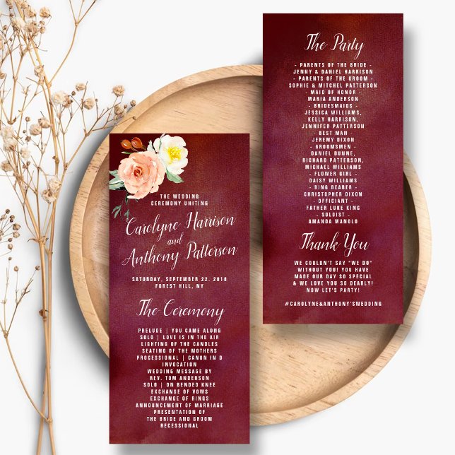 Romance in Bloom Wedding Program Werbekarte (Von Creator hochgeladen)