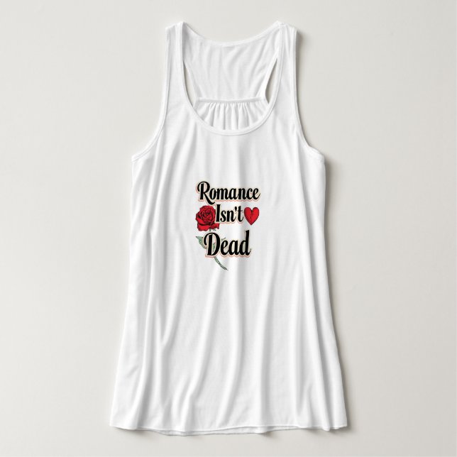 "Romance Isn't Dead" with Red Rose and Heart Tank Top (Design Vorderseite)