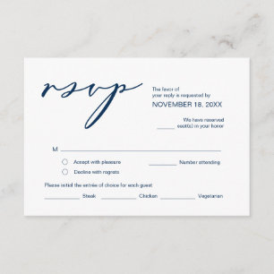 Romance, Navy Blue Calligraphy, Wedding RSVP Begleitkarte