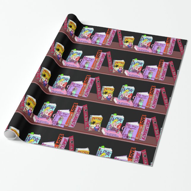 Romance Novel Bookshelf Wrapping Paper gift wrap Geschenkpapier (Ungerollt)