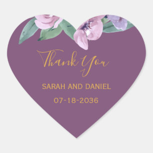Romance Plum mit rosa Roses Wedding Danke Herz-Aufkleber