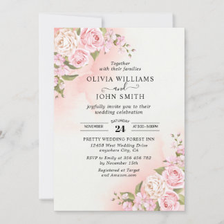 Romance Vintag Pink Rose weiße Hintergrund Einladu Einladung