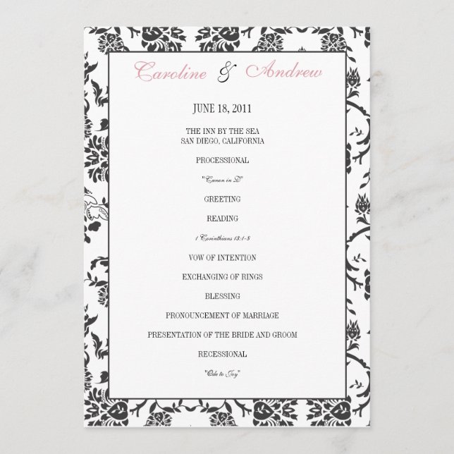 Romance Wedding Program Programm (Vorderseite)