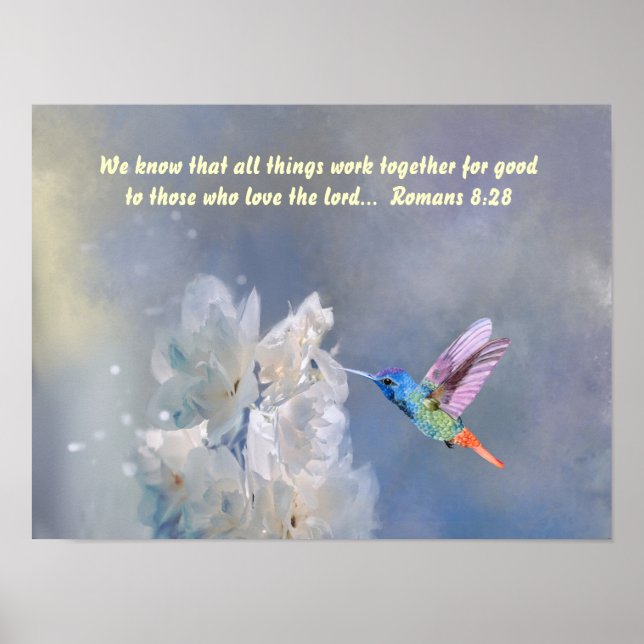 Romane der Inspirationsbibel 8:28 Zitat Hummingbir Poster (Vorne)
