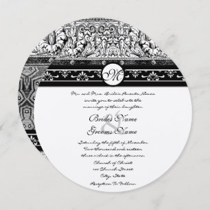 Romanesque Black Damask Wirbel Hochzeit Einladung
