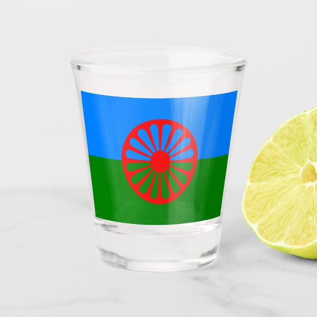 Romani Flag Schnapsglas (Vorderseite)