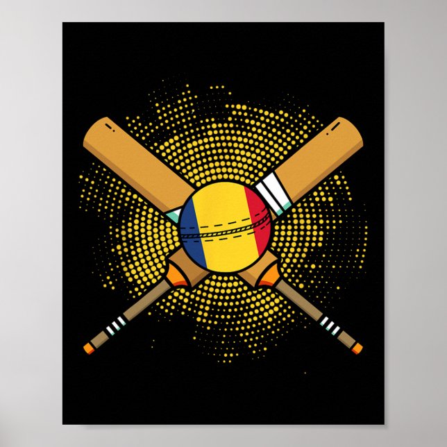 Romanian Cricket Racket And Ll Flag Of Romania  Poster (Vorne)