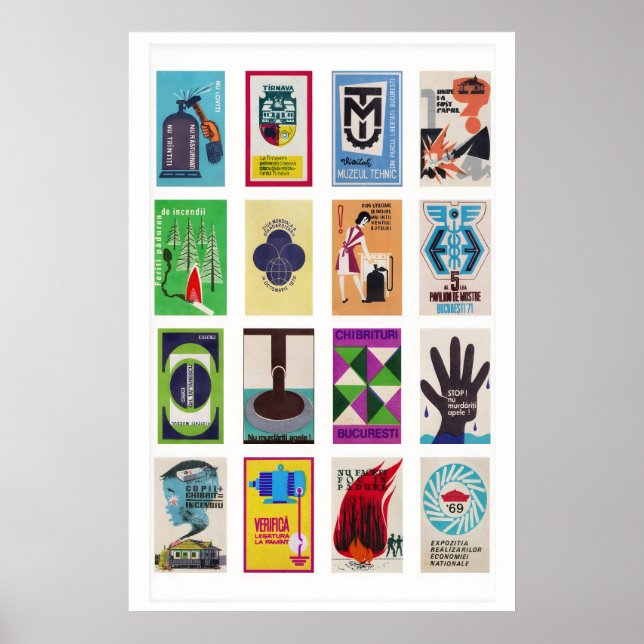 Romanian Matchbox Labels Collage, Vintage Ephemera Poster (Vorne)