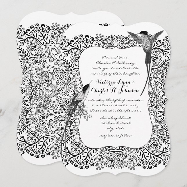 Romanitsches Hummingbird Schwarz-Weiß-Muster Einladung (Vorne/Hinten)