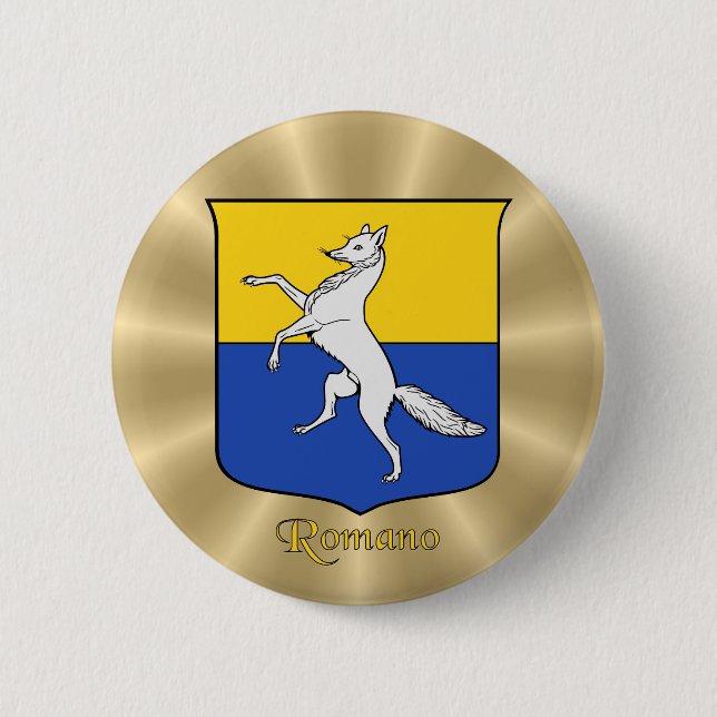 Romano Historischer Schild über Golden Sunburst Button (Vorderseite)