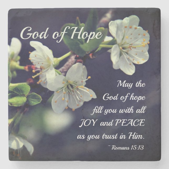 Romans 15:13 God of Hope White Flowers Steinuntersetzer (Vorderseite)