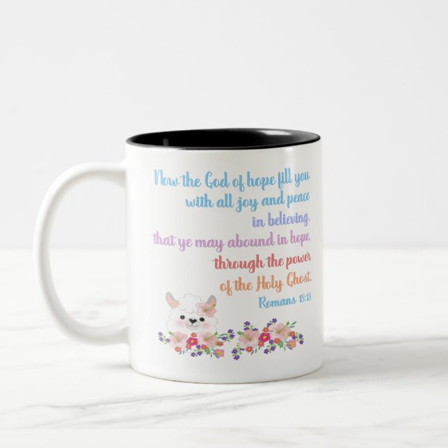 Romans 15 Bible Verse Design Zweifarbige Tasse (Links)