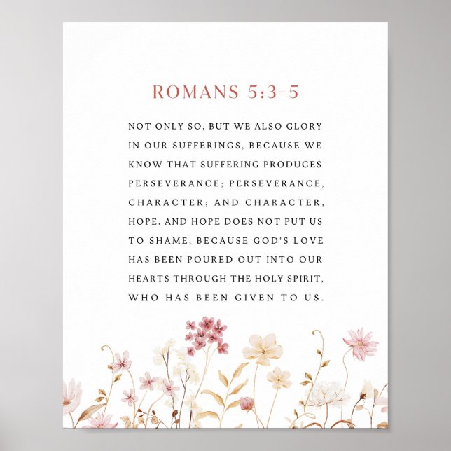 Romans 5:3-5 Floral Bible Verse Poster (Vorne)