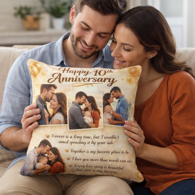 Romantic 10th Anniversary Couple Photo Collage Kissen (Von Creator hochgeladen)