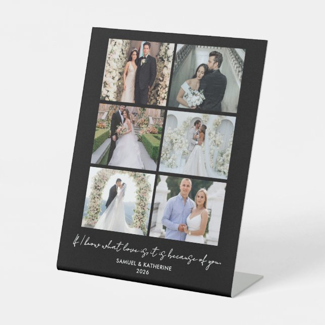 Romantic 6 Photo Collage Valentine’s Day Black Sockelschild (Vorderseite)