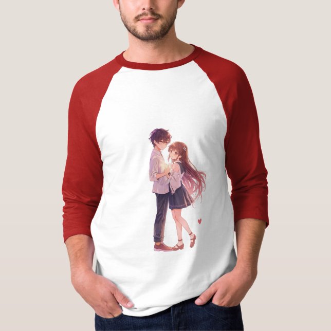 Romantic Anime Couple - Cute Aesthetic Lovers Art  T-Shirt (Vorderseite)