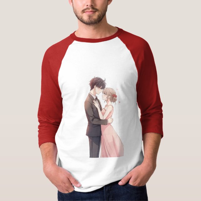 Romantic Anime Couple Embrace T-Shirt (Vorderseite)