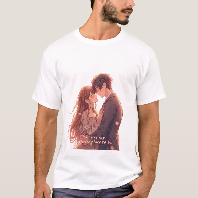 Romantic Anime Couple - Valentine's Day  Aesthetic T-Shirt (Vorderseite)